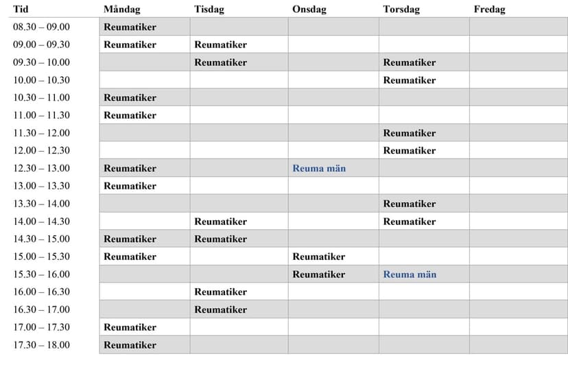 Badschema - varmvattenbassängen - Haparanda